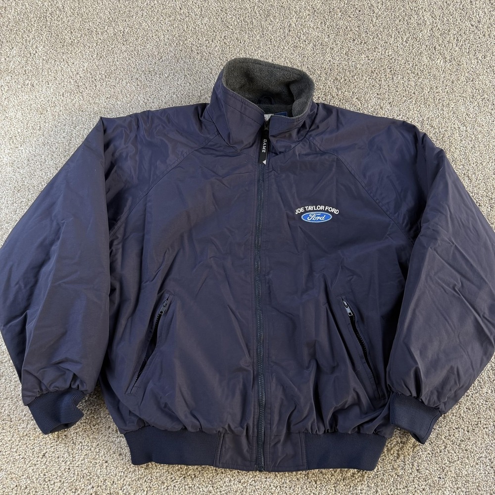 Game Sportswear Jacket Mens Large Blue Bomber Fleece Lined Ford Dealer 9400